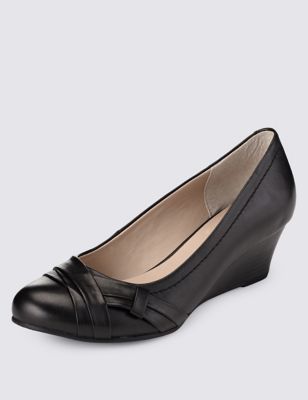 Leather Pleated Wedge Court Shoes